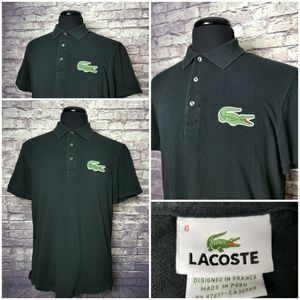 LACOSTE 6 M BLACK LARGE GREEN GATOR POLO SHIRT